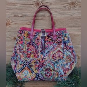 HAND SEWN CARPET RUG BAG MADE W VINTAGE & REPURPOSED MATERIALS CHRISTMAS GIFT!